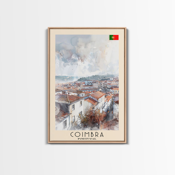 Coimbra Portugal Travel Poster Framed Canvas Print, Wall Art, Home Decor, Travel Print, Minimalist Watercolor Painting, Original Art