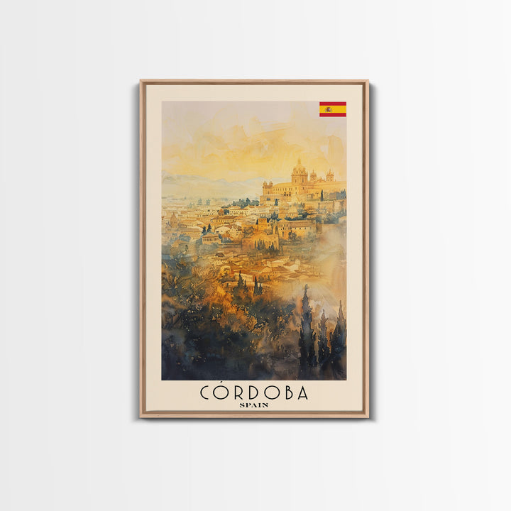 Cordoba Spain Travel Poster, Framed Canvas Print, Watercolor Cityscape Art, Wall Decor, Living Room Artwork, Home Decor, Original Painting, Travel Print