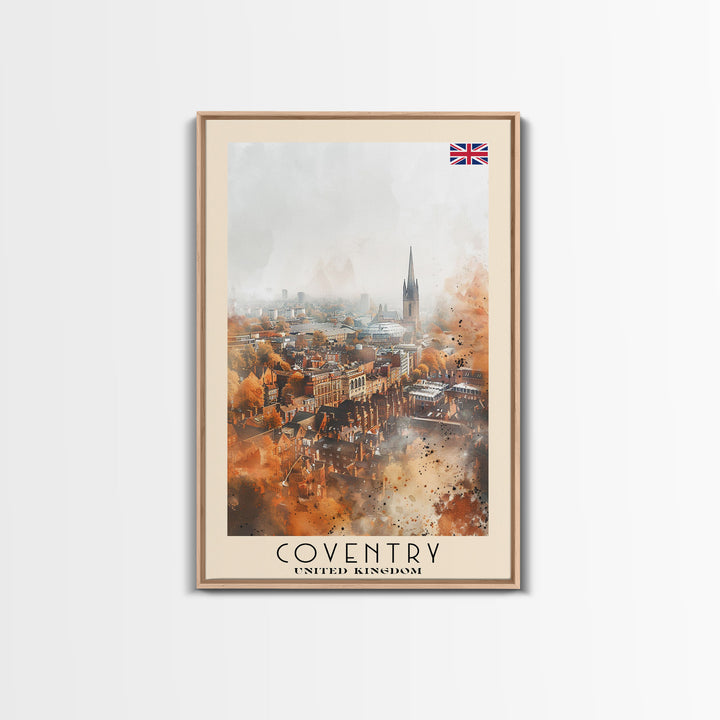 Coventry United Kingdom Travel Poster, Framed Canvas Print, Abstract Cityscape Wall Art, Home Decor, Living Room Decoration, Watercolor Art, Travel Print