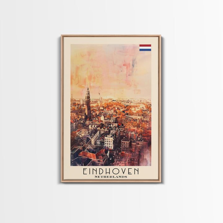 Eindhoven, Netherlands Framed Canvas Print. Modern Wall Art for Living Room or Bedroom, Cityscape Travel Poster Art.