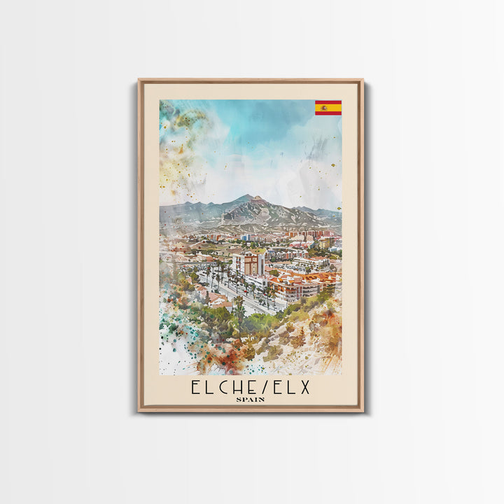 Elche, Spain Vibrant Framed Canvas Print. Stunning Wall Art for Living Room or Bedroom Decor, Spanish Travel Poster Art.