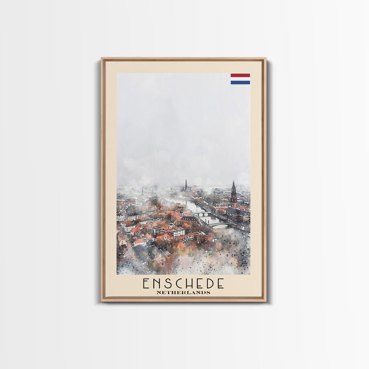 Enschede, Netherlands Framed Canvas Print. Urban Winter Wall Art for Living Room or Bedroom Decor, Travel Poster Art.