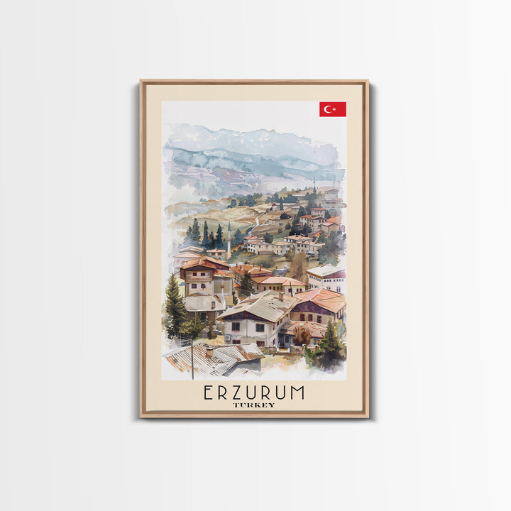 Erzurum Turkey Scenic Watercolor Framed Canvas Print, Stunning Travel Poster Art for Living Room and Bedroom Wall Decor