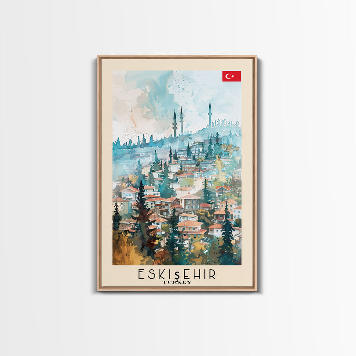 Eskisehir Turkey Charming Watercolor Framed Canvas Print, Captivating Travel Poster Art for Living Room and Bedroom Decor