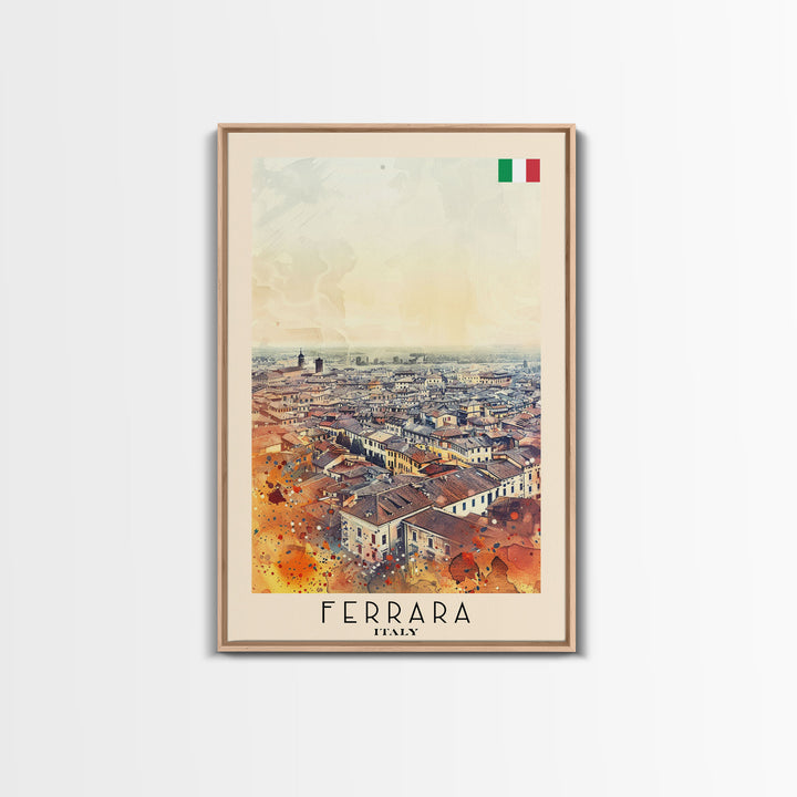 Ferrara Italy Historic Watercolor Framed Canvas Print, Elegant Travel Poster Art for Living Room and Office Wall Decor