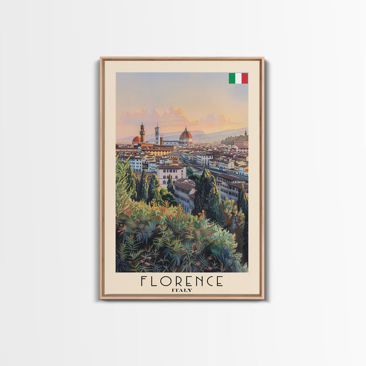 Florence Italy Iconic Watercolor Framed Canvas Print, Timeless Travel Poster Art for Home and Bedroom Wall Decor