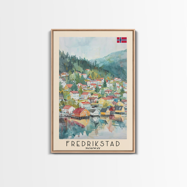 Fredrikstad Norway Picturesque Watercolor Framed Canvas Print, Enchanting Travel Poster Art for Living Room and Bedroom Decor