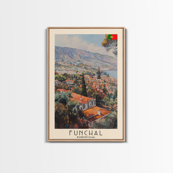 Funchal, Portugal Travel Poster Art, Framed Canvas Print for Living Room or Bedroom, Scenic Wall Art, Home Decoration