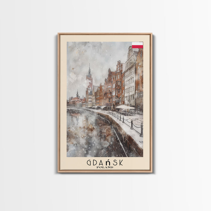 Gdansk, Poland Travel Poster Art, Framed Canvas Print for Living Room or Bedroom, Historic Wall Art, Home Decoration