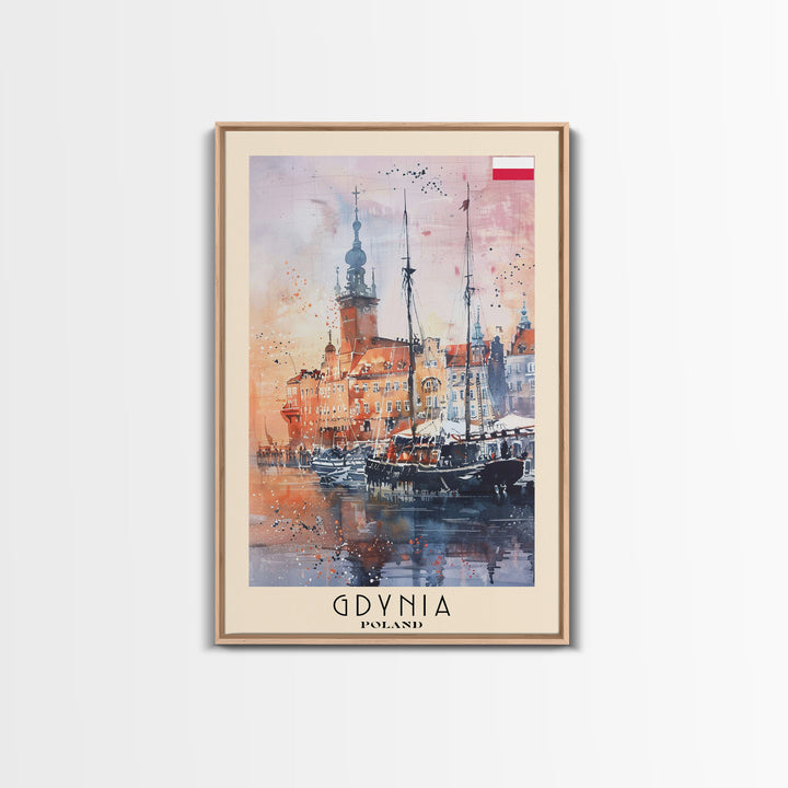 Gdynia, Poland Travel Poster Art, Framed Canvas Print for Living Room or Bedroom, Scenic Harbor Wall Art, Home Decoration