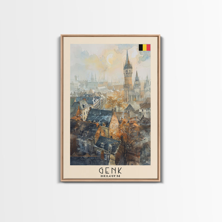 Genk, Belgium Travel Poster Art, Framed Canvas Print for Living Room or Bedroom, Historic Wall Art, Home Decoration