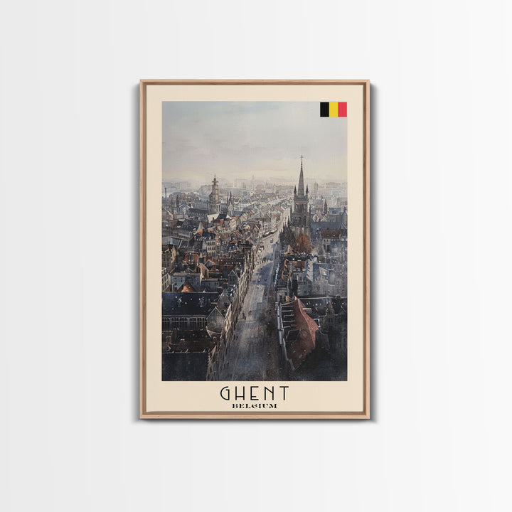 Ghent Belgium Cityscape Art, Framed Canvas Print, Living Room Wall Art, Travel Poster, Home Decoration, European Art