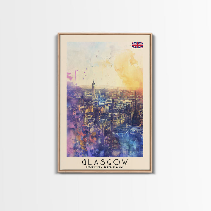 Glasgow United Kingdom Skyline Art, Framed Canvas Print, Living Room Wall Art, Travel Poster, Home Decor, UK Art
