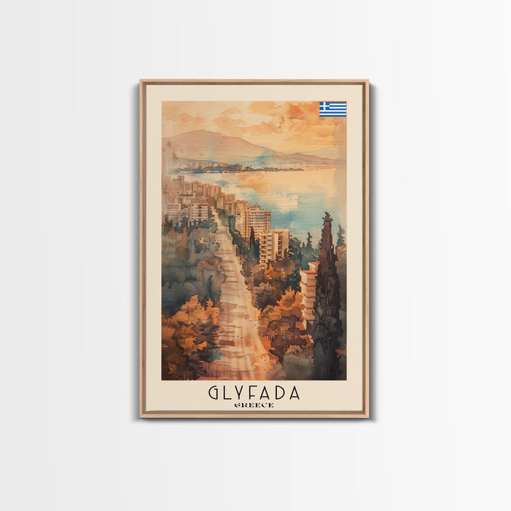 Glyfada Greece Coastline Art, Framed Canvas Print, Living Room Wall Art, Travel Poster, Home Decor, Greek Art