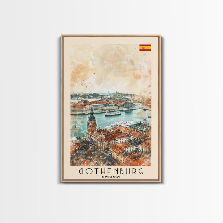 Gothenburg Sweden Harbor View Art, Framed Canvas Print, Living Room Wall Art, Travel Poster, Home Decoration