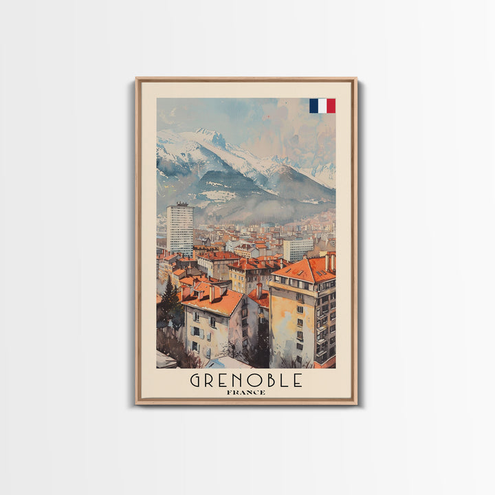 Grenoble France Mountain View Art, Framed Canvas Print, Wall Art for Bedroom, Travel Poster Art, Home Decoration, French Wall Art