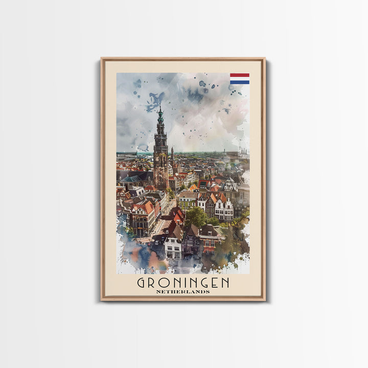 Groningen Netherlands Cityscape Art, Framed Canvas Print, Living Room Wall Art, Travel Poster, Home Decoration, Dutch Wall Art