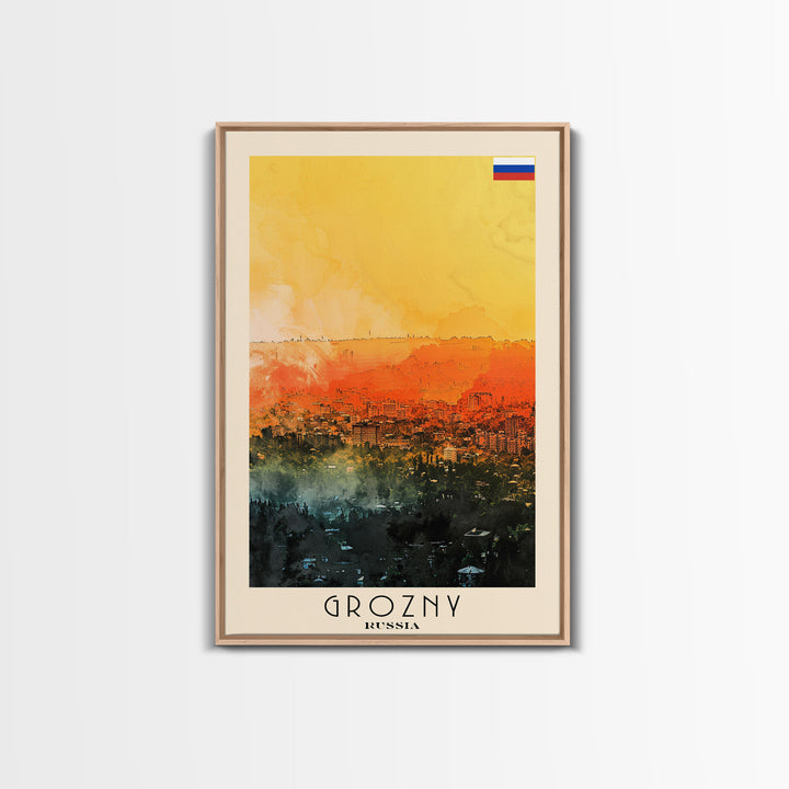 Grozny Russia City View Art, Framed Canvas Print, Bedroom Wall Art, Travel Poster Art, Unique Home Decor, Russian Wall Art