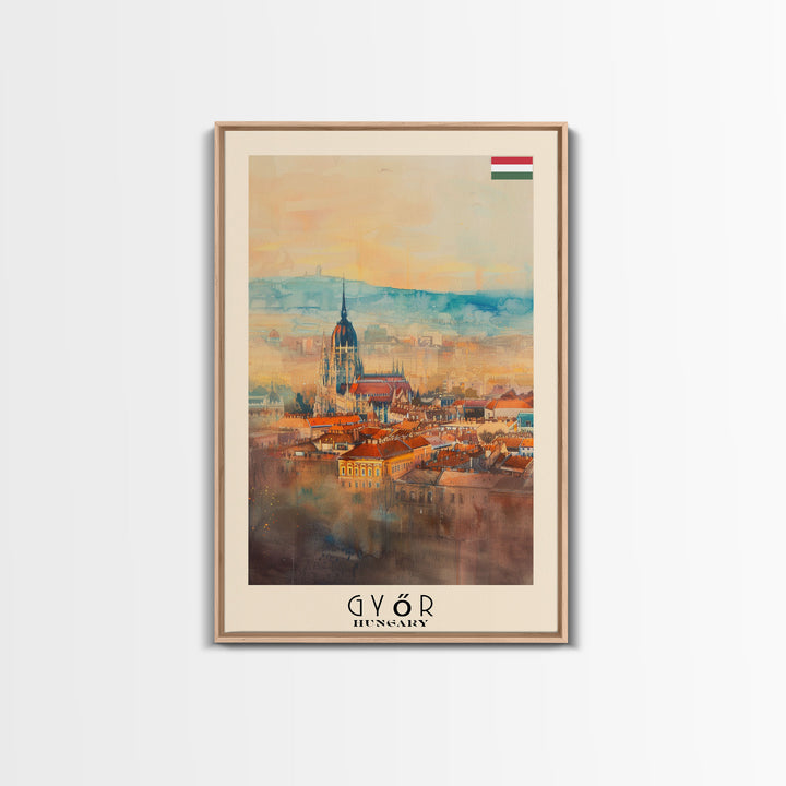 Győr Hungary Cityscape Art, Framed Canvas Print, Bedroom Wall Art, Travel Poster Art, Home Decoration, Hungarian Wall Art