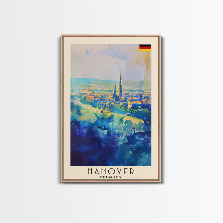 Hanover Germany Cityscape Framed Canvas Print, Wall Art for Living Room Decor, Office Art, Home Decor, Skyline Poster Art, Travel Poster Art