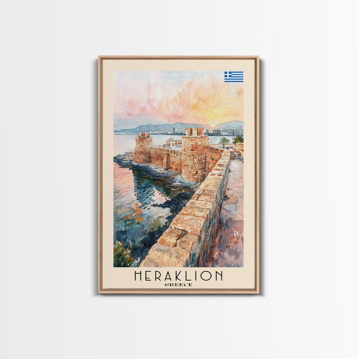 Heraklion Greece Historic Fort Art, Framed Canvas Wall Art, Living Room Decor, Home Decor, Mediterranean Poster, Wall Art Print, Travel Poster Art