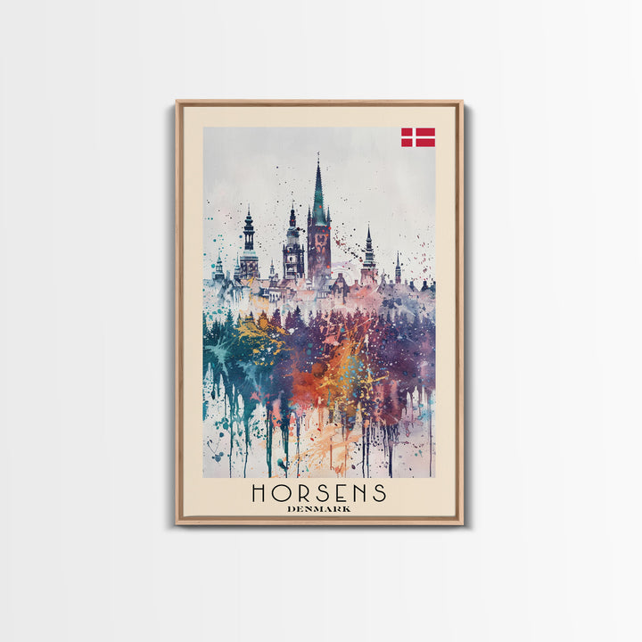 Horsens Denmark Vibrant Cityscape Art, Framed Canvas Wall Art, Home Decor, Living Room Decor, Colorful Poster, Wall Art Print, Travel Poster Art