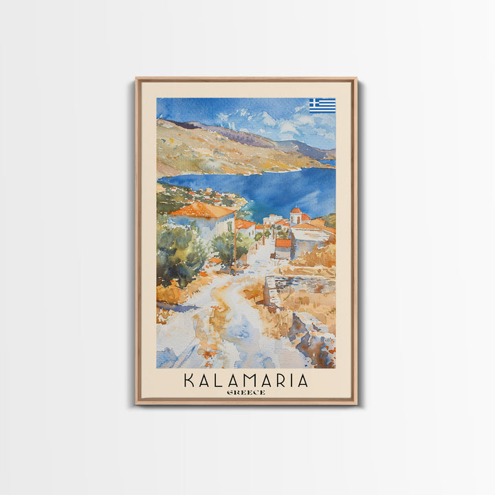 Kalamaria Greece Coastal View, Framed Canvas Print, Travel Poster, Nautical Wall Art, Living Room Decor, Greek Cityscape, Seaside Home Decoration