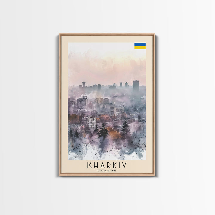 Kharkiv Ukraine Cityscape in Spring, Framed Canvas Print, Travel Poster, Wall Art, Home Decor, Living Room Decoration, Ukrainian Urban Art