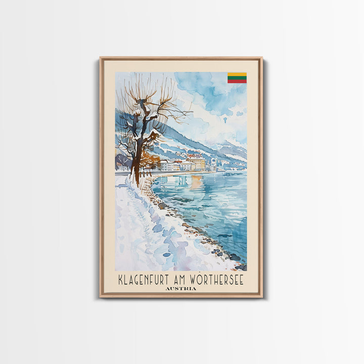 Klagenfurt Austria Alpine Cityscape, Framed Canvas Print, Travel Poster, Wall Art, Home Office Decor, Austrian Urban Artwork, Landscape Painting