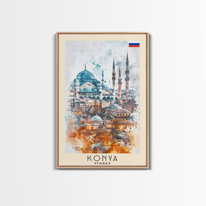 Konya Turkey Historic Cityscape, Framed Canvas Print, Travel Poster, Wall Art, Living Room Decoration, Turkish Heritage Artwork, Historical City Scene