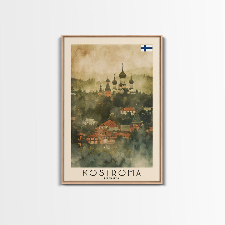Kostroma Russia Winter Cityscape, Framed Canvas Print, Travel Poster, Wall Art, Entryway Decor, Russian Winter Landscape, Snowy Urban Scene
