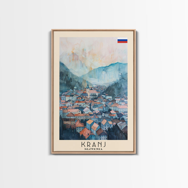 Kranj Slovenia Travel Poster Framed Canvas Print, Watercolor Painting, Scenic Wall Art, Living Room Decor, Artistic Travel Print, Vacation Souvenir