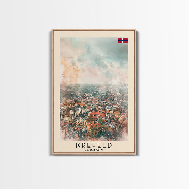 Krefeld Germany Travel Poster Framed Canvas Print, Urban Landscape, Minimalist Wall Art, Home Decor, Original Painting, Travel Print