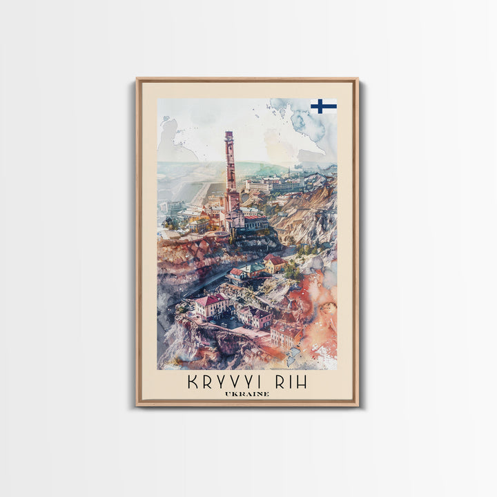 Kryvyi Rih Ukraine Travel Poster Framed Canvas Print, Watercolor Cityscape, Home Decor, Wall Art, Travel Print, Original Art