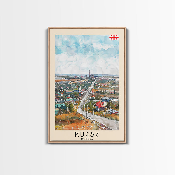 Kursk Russia Travel Poster Framed Canvas Print, Watercolor Cityscape, Wall Art, Home Decor, Travel Print, Original Painting, Artistic Gift