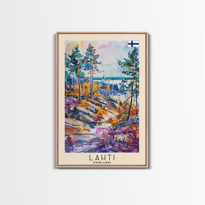 Lahti Finland Travel Poster Framed Canvas Print, Scenic Landscape, Watercolor Art, Wall Decor, Home Decoration, Travel Print, Original Painting