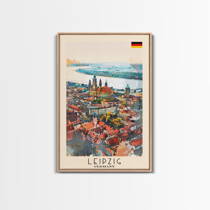 Leipzig Germany Travel Poster Framed Canvas Print, Urban Landscape, Watercolor Art, Wall Decoration, Home Decor, Travel Print, Artistic Gift