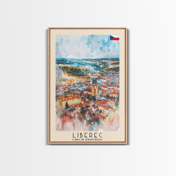 Liberec Czech Republic Travel Poster Framed Canvas Print, Scenic Landscape, Watercolor Art, Wall Decor, Home Decoration, Travel Print, Original Painting