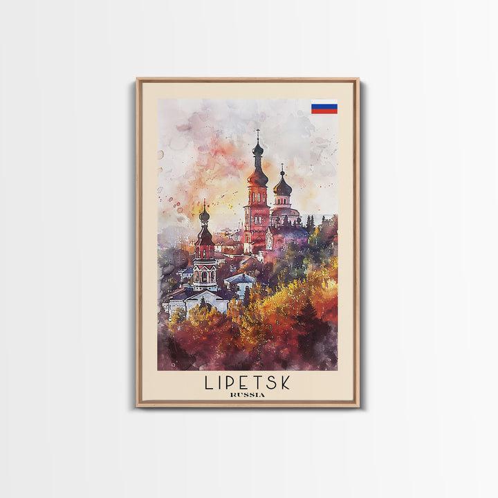 Lipetsk Russia Travel Poster Framed Canvas Print, Urban Landscape, Watercolor Art, Wall Decoration, Home Decor, Travel Print, Original Art