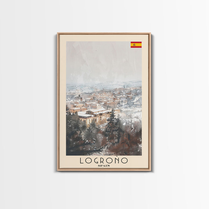 Logrońo Spain Travel Poster Framed Canvas Print, Scenic Landscape, Watercolor Art, Wall Decoration, Home Decor, Travel Print, Original Painting