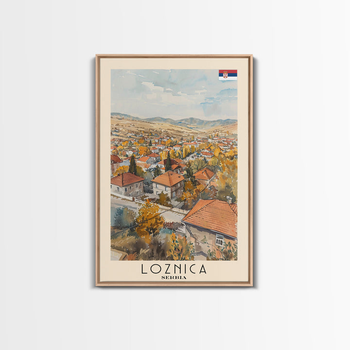 Loznica Serbia Travel Poster Framed Canvas Print, Urban Landscape, Watercolor Art, Wall Decor, Home Decoration, Travel Print, Original Art