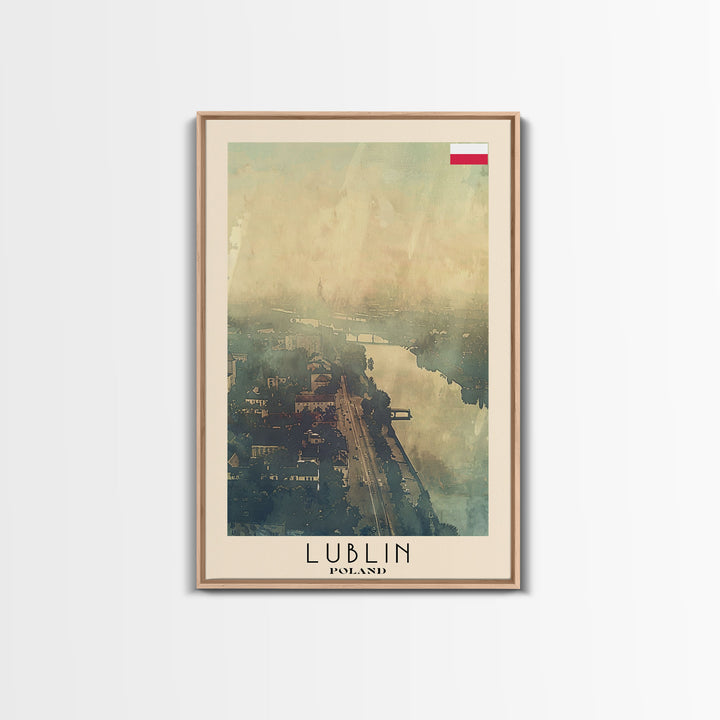 Lublin Poland Travel Poster Framed Canvas Print, Historic Cityscape, Watercolor Painting, Wall Art, Home Decor, Travel Print, Artistic Gift