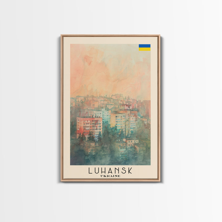 Luhansk Ukraine Travel Poster Framed Canvas Print, Urban Landscape, Watercolor Art, Wall Decor, Home Decoration, Travel Print, Original Art