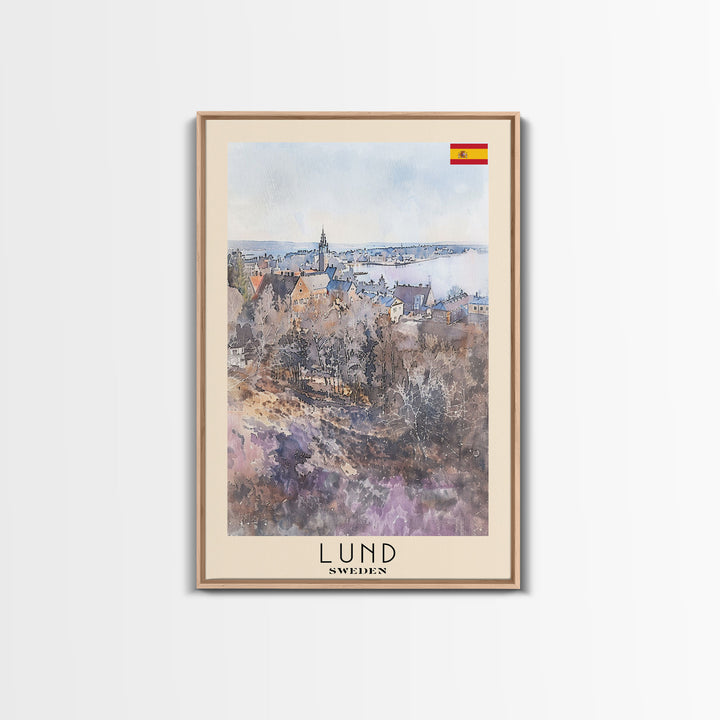 Lund Sweden Travel Poster Framed Canvas Print, Historic Cityscape, Watercolor Art, Wall Decor, Home Decoration, Travel Print, Original Art
