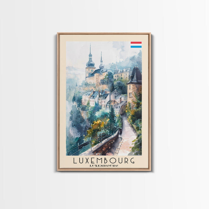 Luxembourg Luxembourg Travel Poster Framed Canvas Print, Historic Architecture, Watercolor Art, Home Wall Decor, Travel Print, Artistic Piece