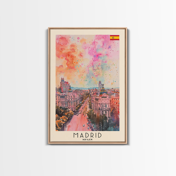 Madrid Spain Travel Poster Framed Canvas Print, Iconic Cityscape, Urban Art, Wall Decor, Home Decoration, Travel Print, Original Artwork