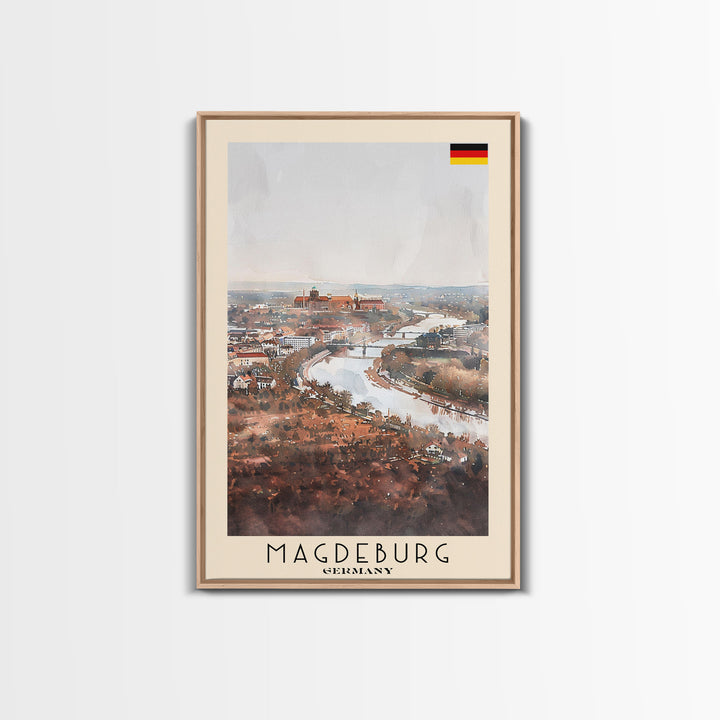 Magdeburg Germany Travel Poster Framed Canvas Print, Historic Landmarks, Watercolor Art, Wall Decor, Home Interior, Travel Print, Artistic Gift