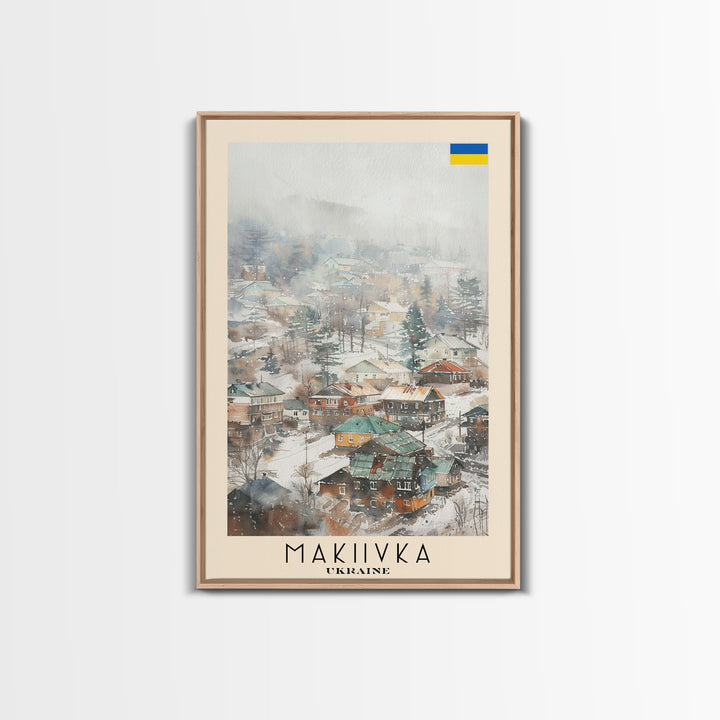 Makiivka Ukraine Travel Poster Framed Canvas Print, Urban Landscape, Watercolor Painting, Wall Art, Home Decoration, Travel Print, Unique Art