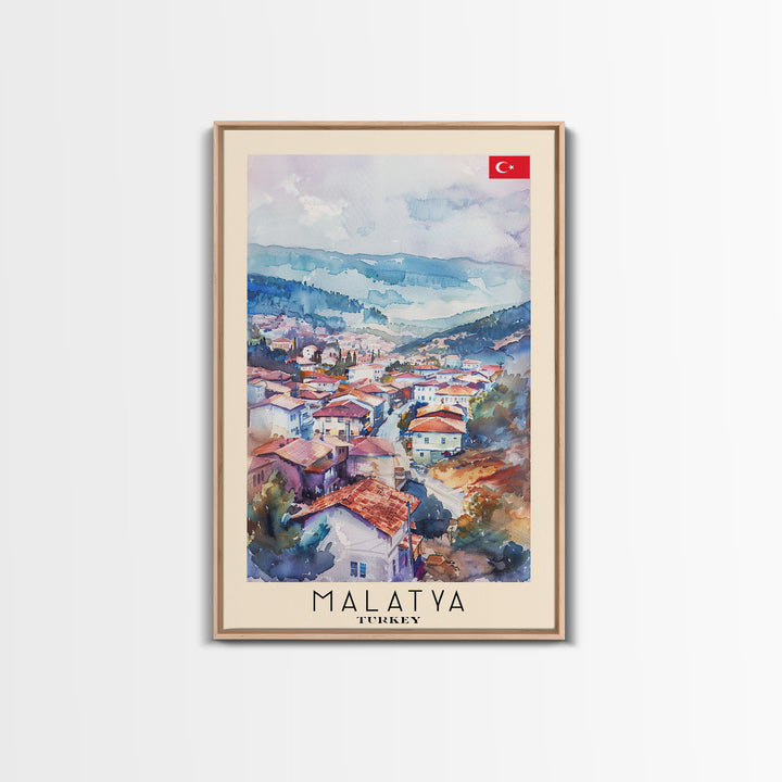 Malatya Turkey Travel Poster Framed Canvas Print, Historic Landscape, Watercolor Art, Wall Art, Home Decoration, Travel Print, Artistic Gift