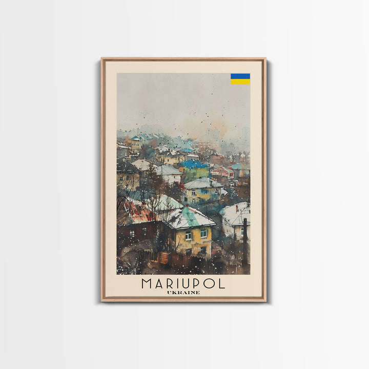 Mariupol Ukraine Travel Poster Framed Canvas Print, Scenic Cityscape, Watercolor Painting, Wall Decor, Interior Design, Travel Print, Unique Artwork